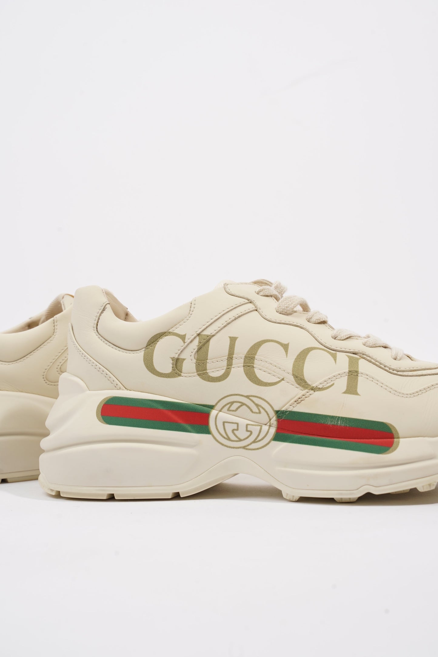 Gucci Rhyton Logo Beige / Green / Red Leather EU 38 UK 5
