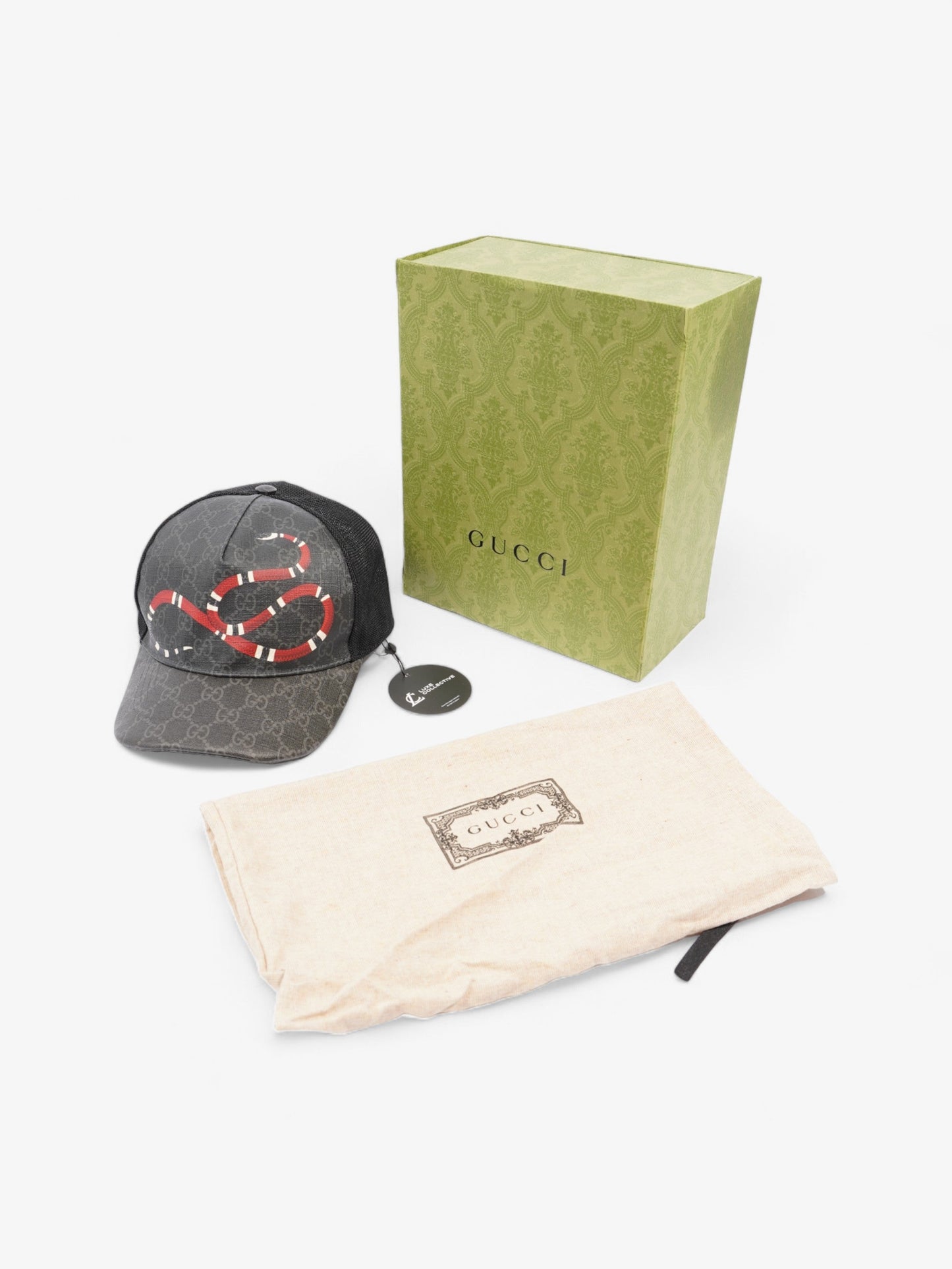 Gucci Kingsnake Print Cap Black GG Supreme / Red Snake Coated Canvas Medium