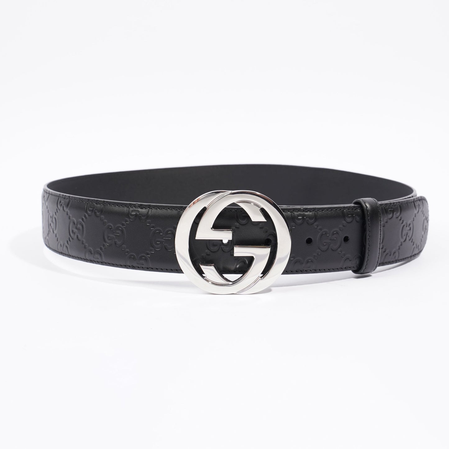Gucci GG Interlocking Belt Black / Silver Leather 80cm 32"