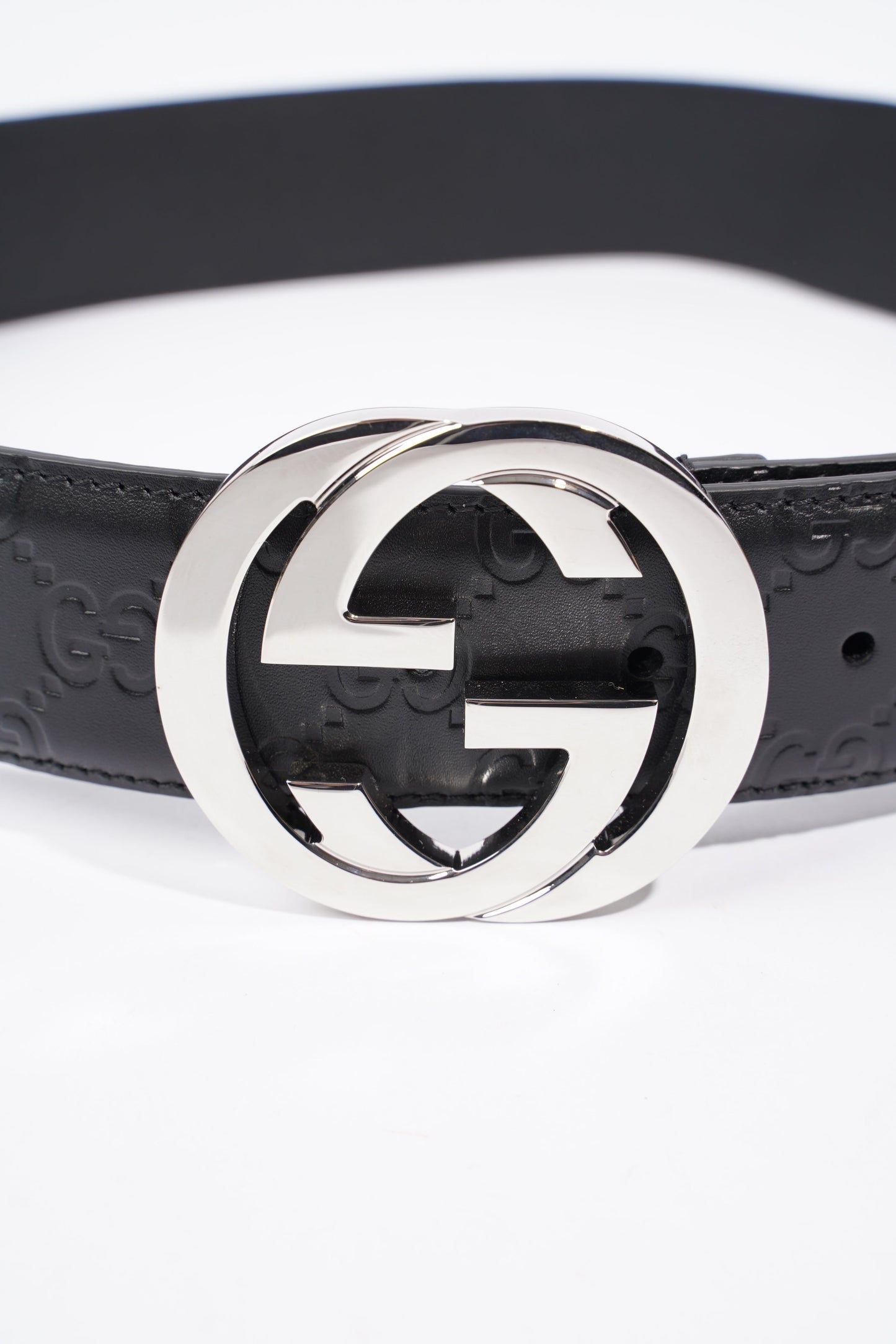 Gucci GG Interlocking Belt Black / Silver Leather 80cm 32"