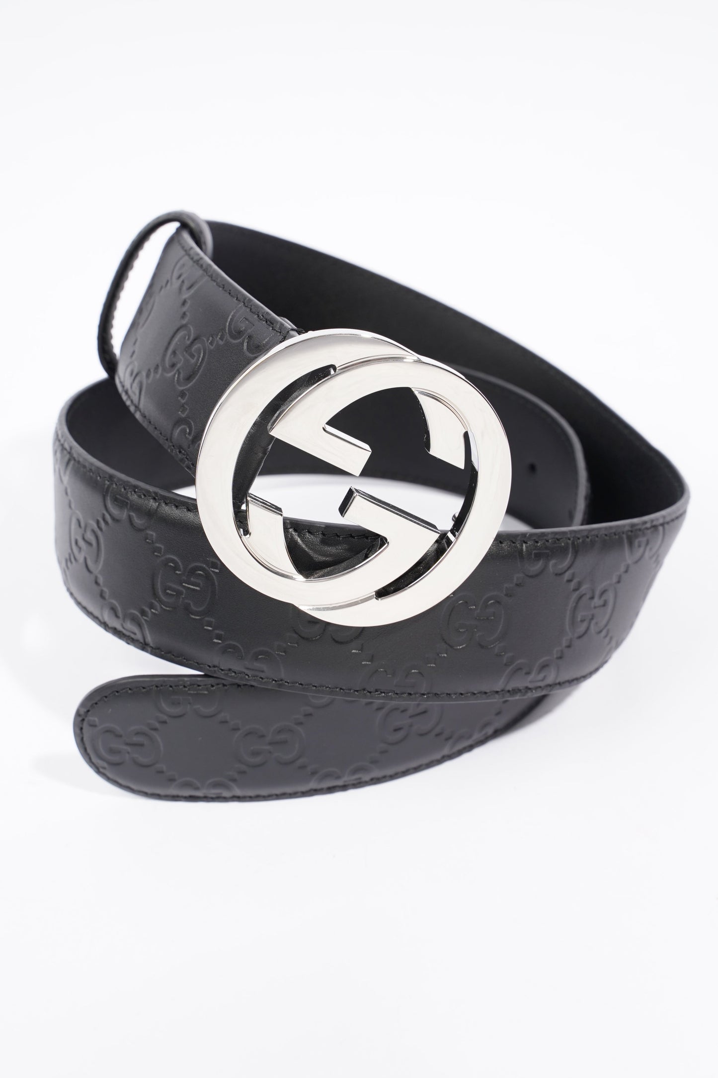 Gucci GG Interlocking Belt Black / Silver Leather 80cm 32"