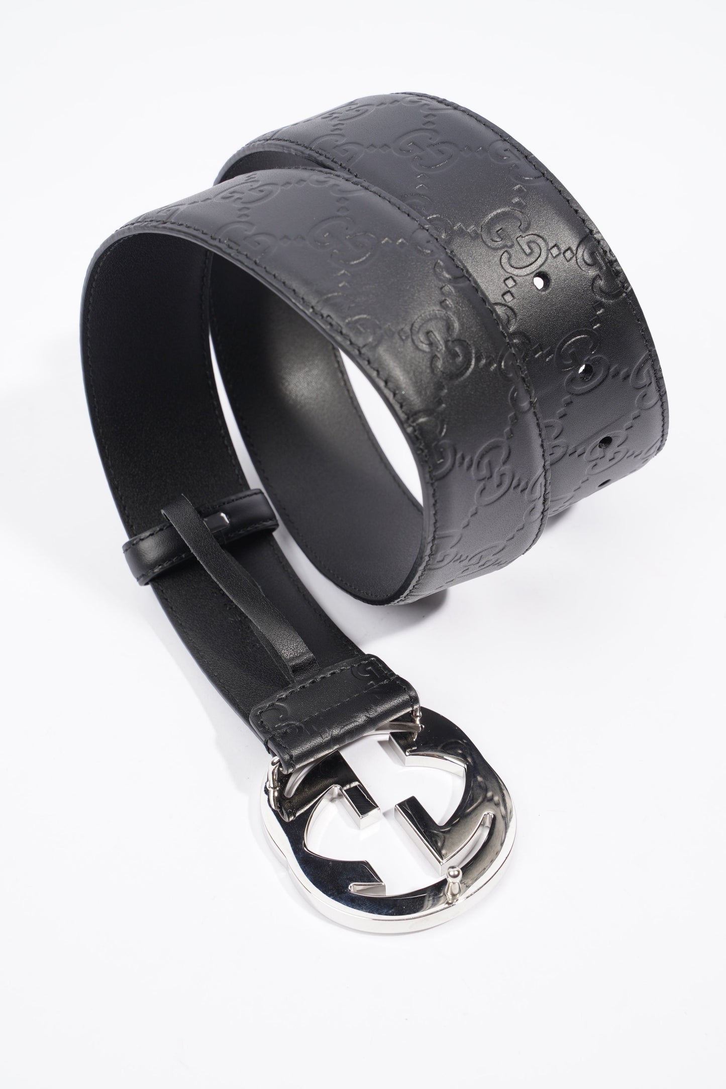 Gucci GG Interlocking Belt Black / Silver Leather 80cm 32"