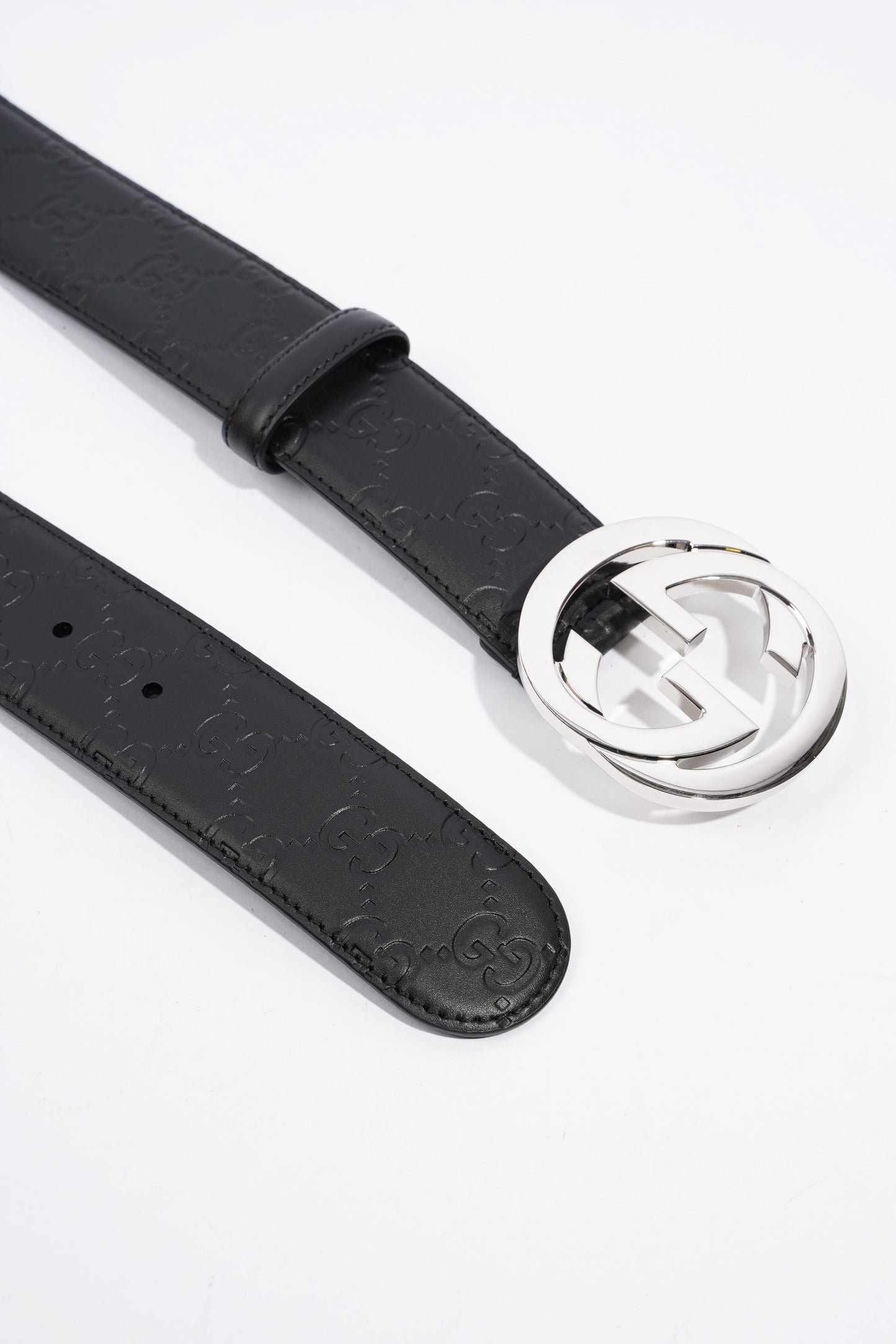 Gucci GG Interlocking Belt Black / Silver Leather 80cm 32"