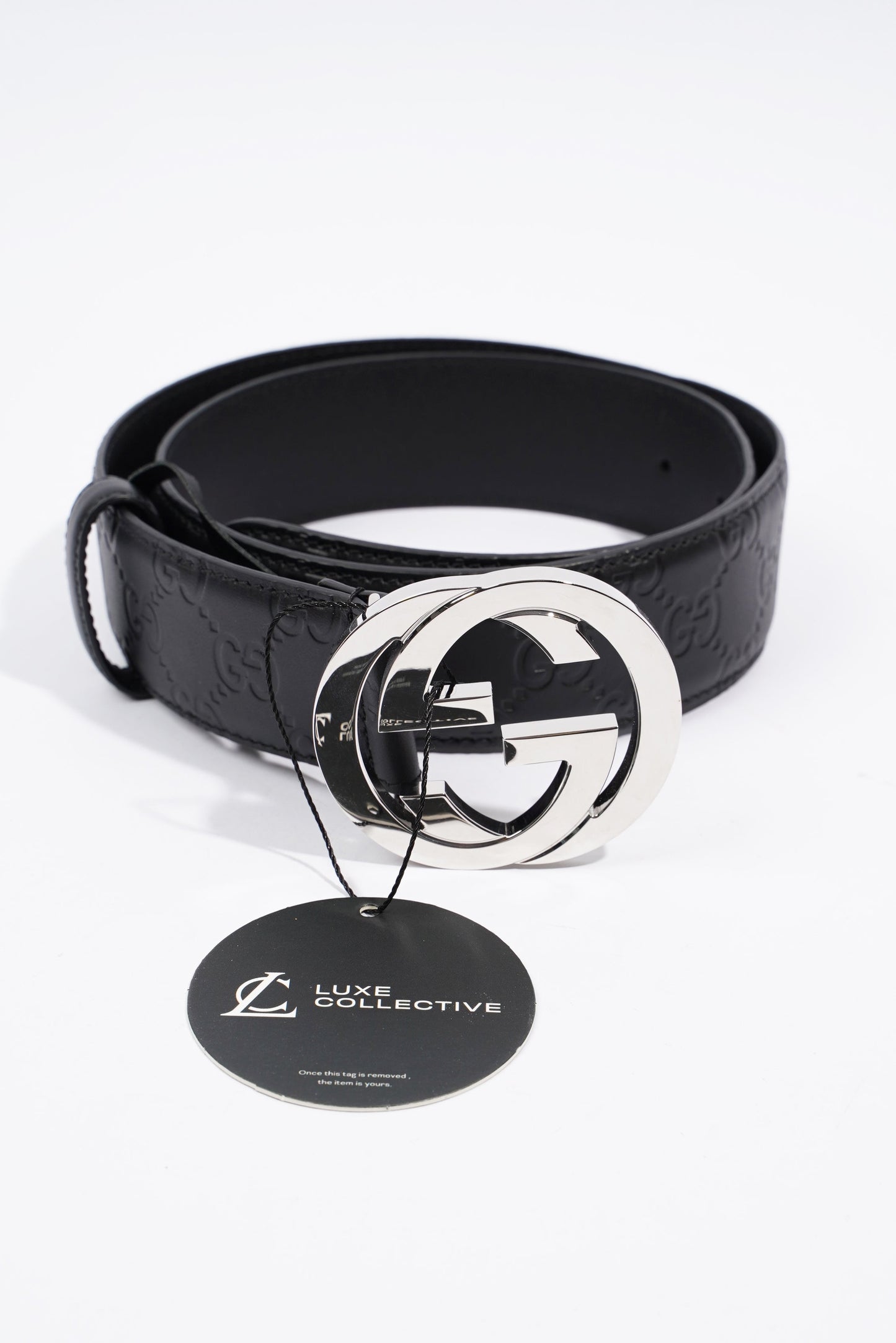 Gucci GG Interlocking Belt Black / Silver Leather 80cm 32"