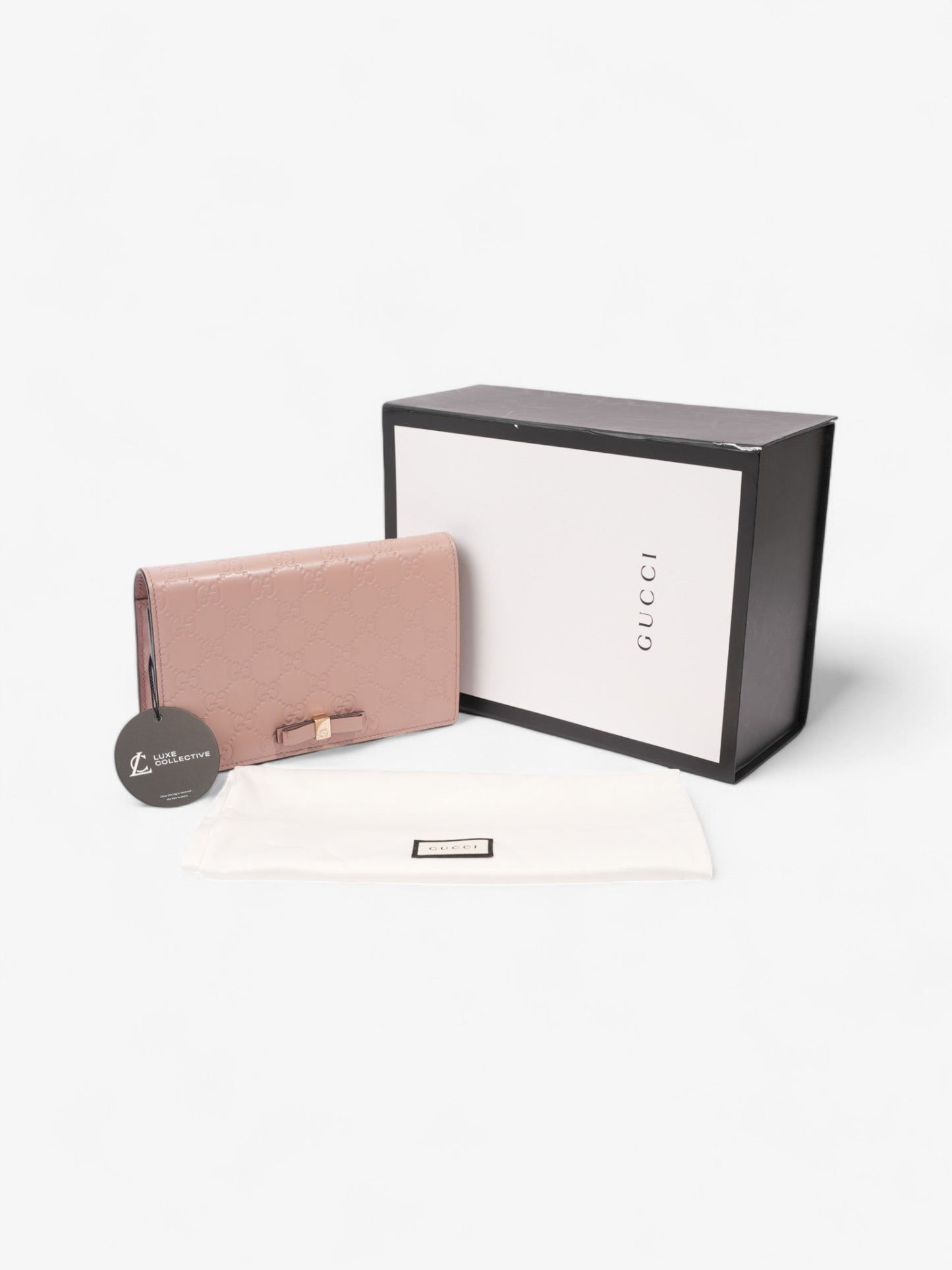 Gucci Bow Continental Chain Wallet Pink Guccissima Leather