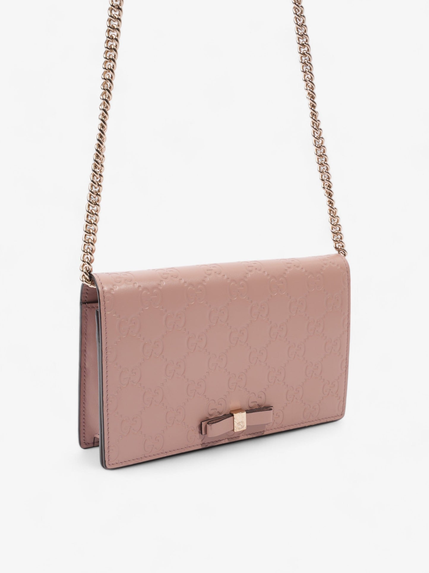 Gucci Bow Continental Chain Wallet Pink Guccissima Leather