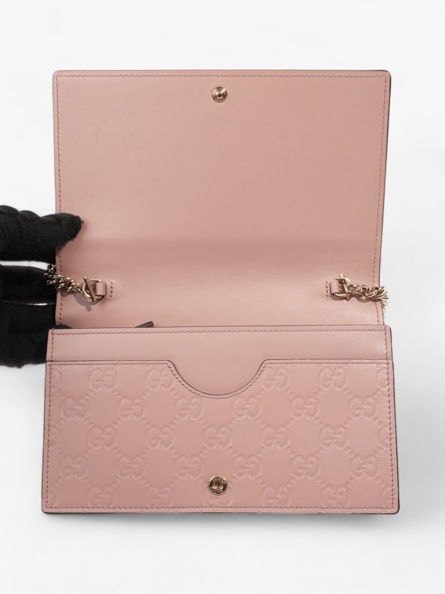 Gucci Bow Continental Chain Wallet Pink Guccissima Leather