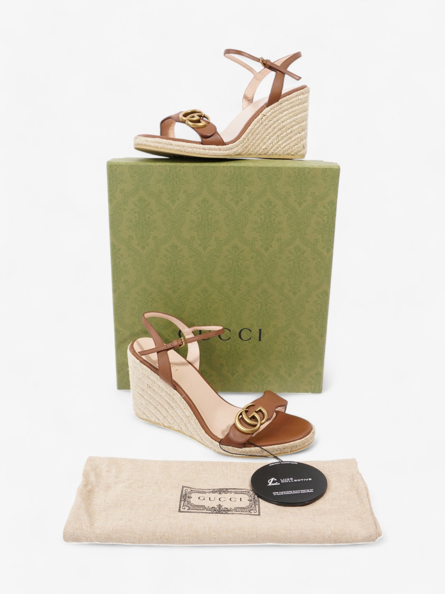 Gucci GG Wedges 90 Brown Leather EU 39 UK 6