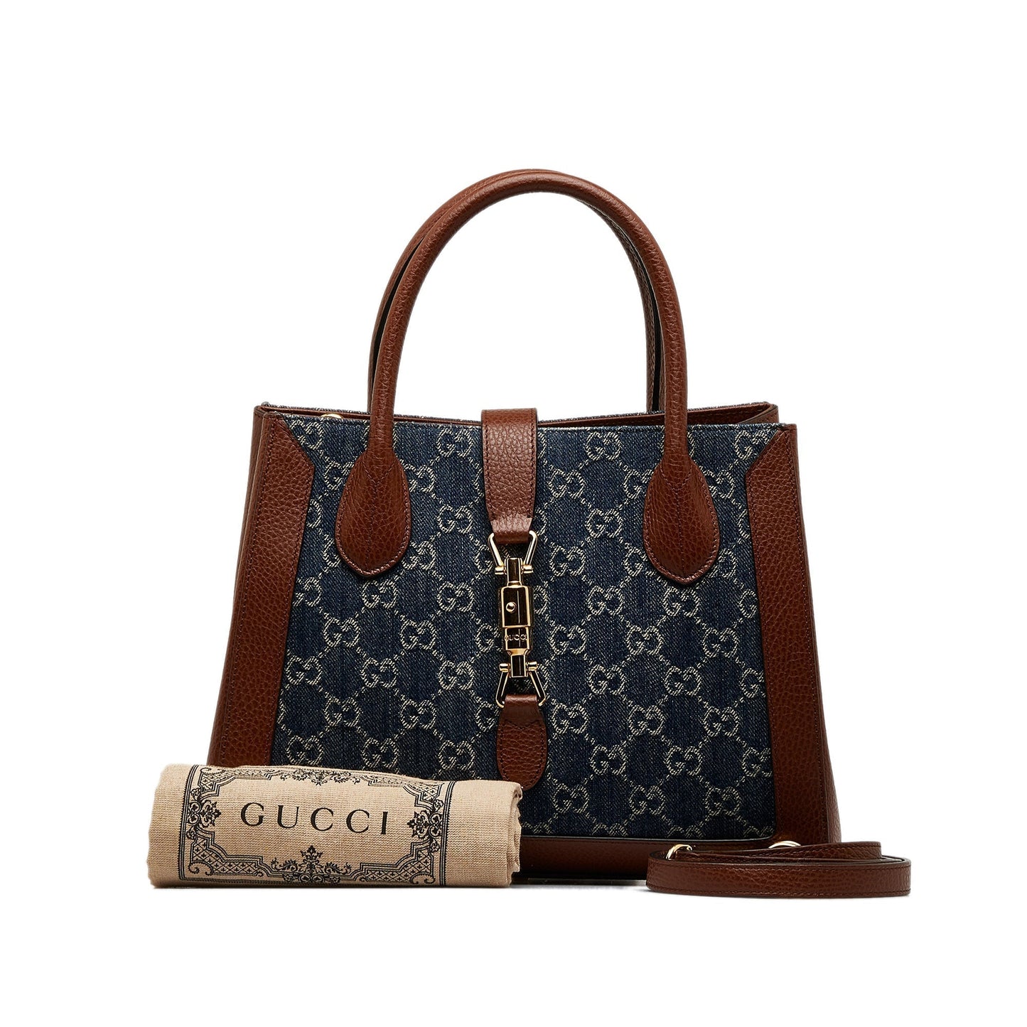 Blue Gucci Medium GG Denim Jackie 1961 Tote Satchel