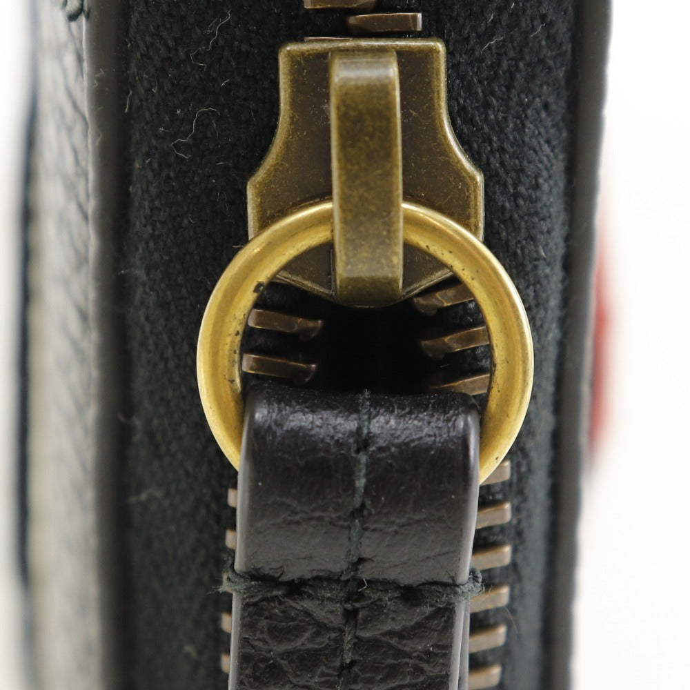 GUCCI Long Wallet Purse 474584 leather black Embroidery Zip Around