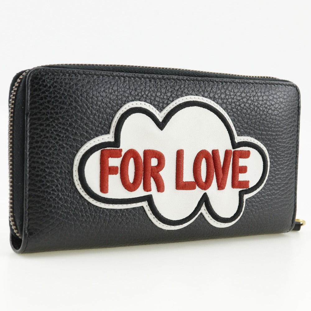 GUCCI Long Wallet Purse 474584 leather black Embroidery Zip Around