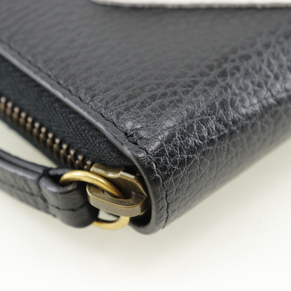 GUCCI Long Wallet Purse 474584 leather black Embroidery Zip Around
