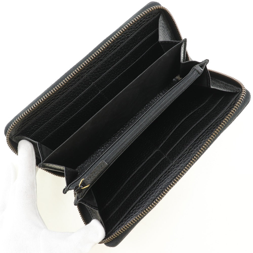 GUCCI Long Wallet Purse 474584 leather black Embroidery Zip Around