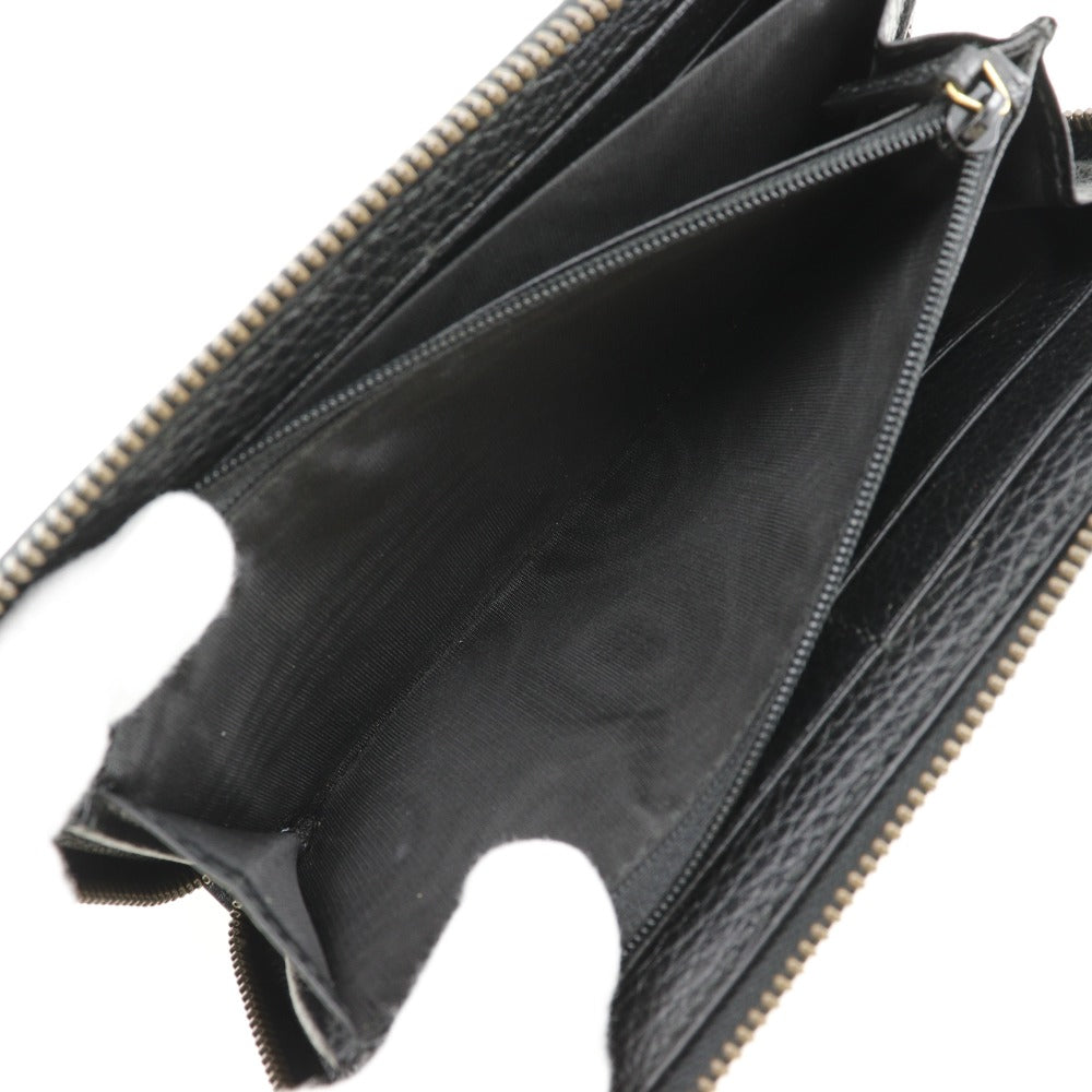 GUCCI Long Wallet Purse 474584 leather black Embroidery Zip Around
