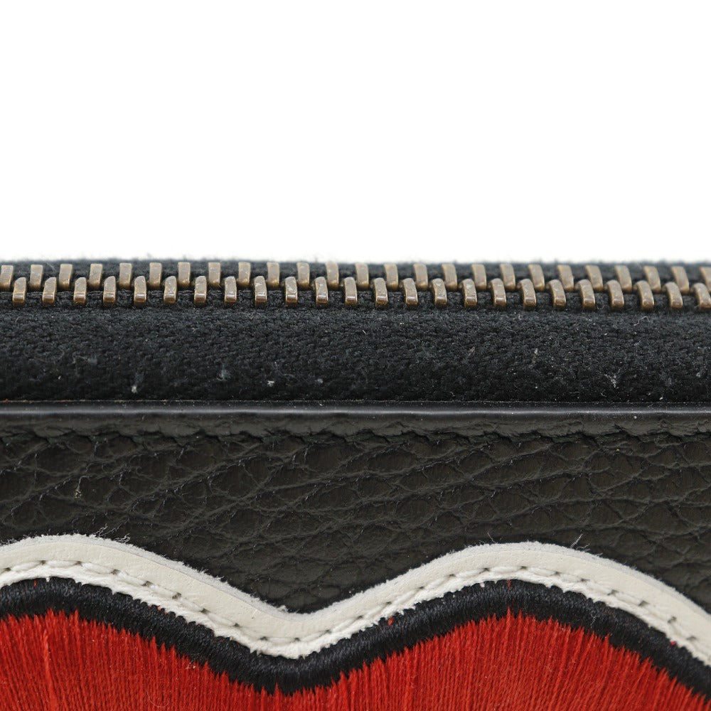 GUCCI Long Wallet Purse 474584 leather black Embroidery Zip Around
