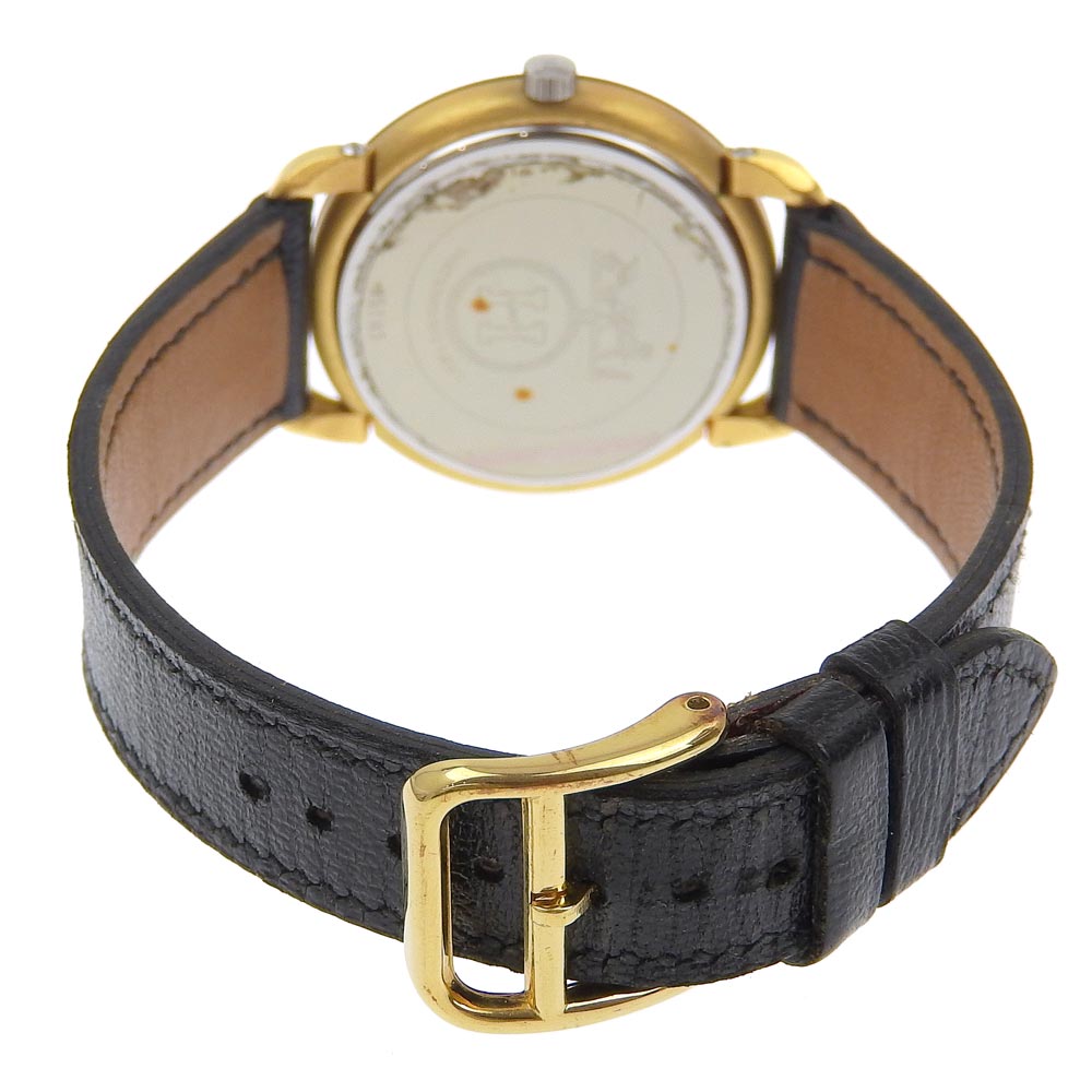 HERMES Watches Quartz Stainless Steel, Plated Gold, Leather gold Pullman White dial mens Used