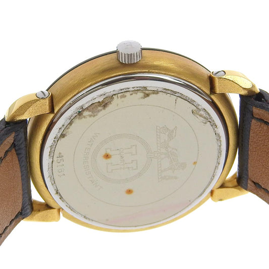 HERMES Watches Quartz Stainless Steel, Plated Gold, Leather gold Pullman White dial mens Used