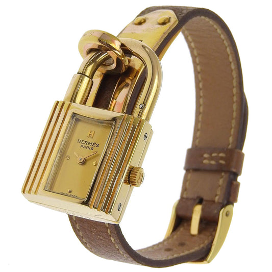HERMES Watches Quartz Plated Gold , Leather gold vintage Kelly watch gold dial Women Used