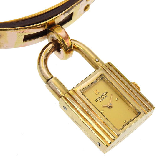 HERMES Watches Quartz Plated Gold , Leather gold vintage Kelly watch gold dial Women Used