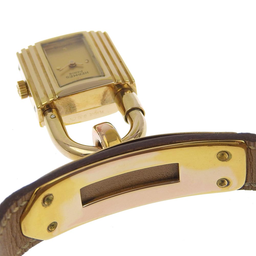 HERMES Watches Quartz Plated Gold , Leather gold vintage Kelly watch gold dial Women Used