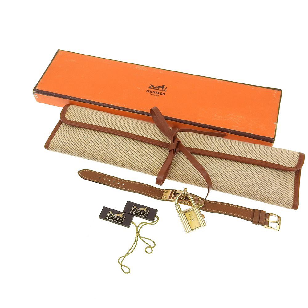 HERMES Watches Quartz Plated Gold , Leather gold vintage Kelly watch gold dial Women Used