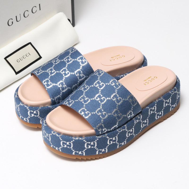 GUCCI Sandals 623212 GG canvas Light blue / Silver 37