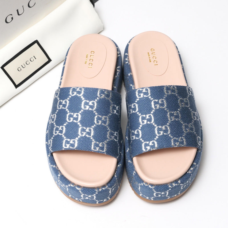GUCCI Sandals 623212 GG canvas Light blue / Silver 37