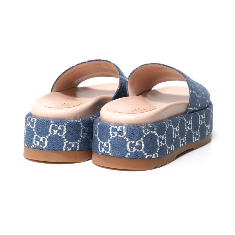 GUCCI Sandals 623212 GG canvas Light blue / Silver 37