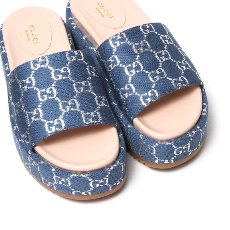 GUCCI Sandals 623212 GG canvas Light blue / Silver 37