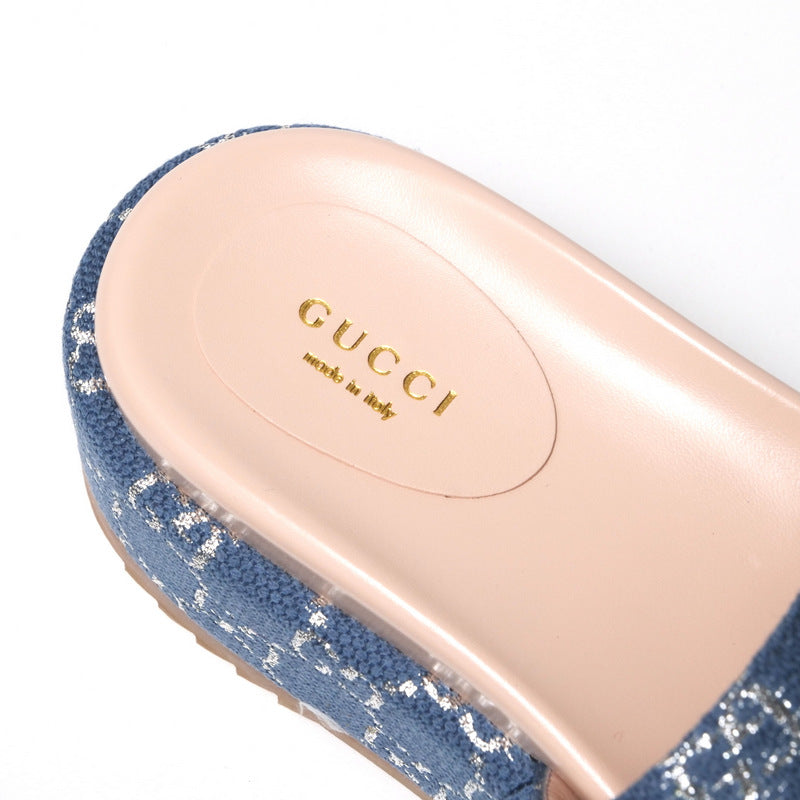 GUCCI Sandals 623212 GG canvas Light blue / Silver 37
