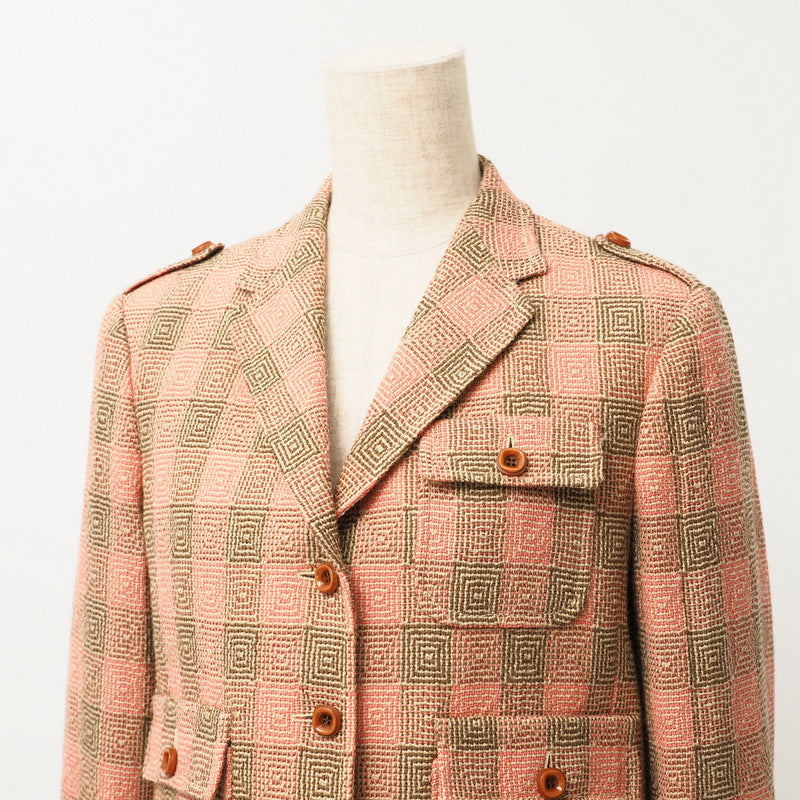 GUCCI tailored jacket 633146 100% wool Pink x Brown 42（170/92Y）