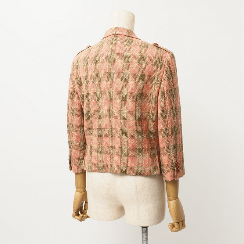GUCCI tailored jacket 633146 100% wool Pink x Brown 42（170/92Y）