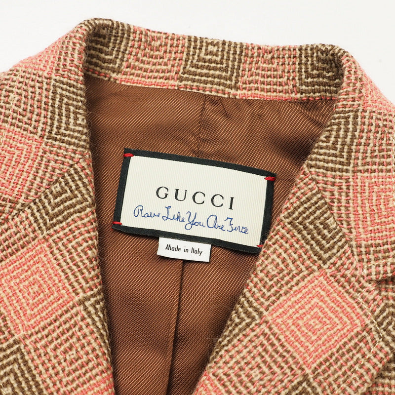 GUCCI tailored jacket 633146 100% wool Pink x Brown 42（170/92Y）