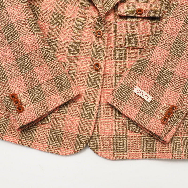 GUCCI tailored jacket 633146 100% wool Pink x Brown 42（170/92Y）