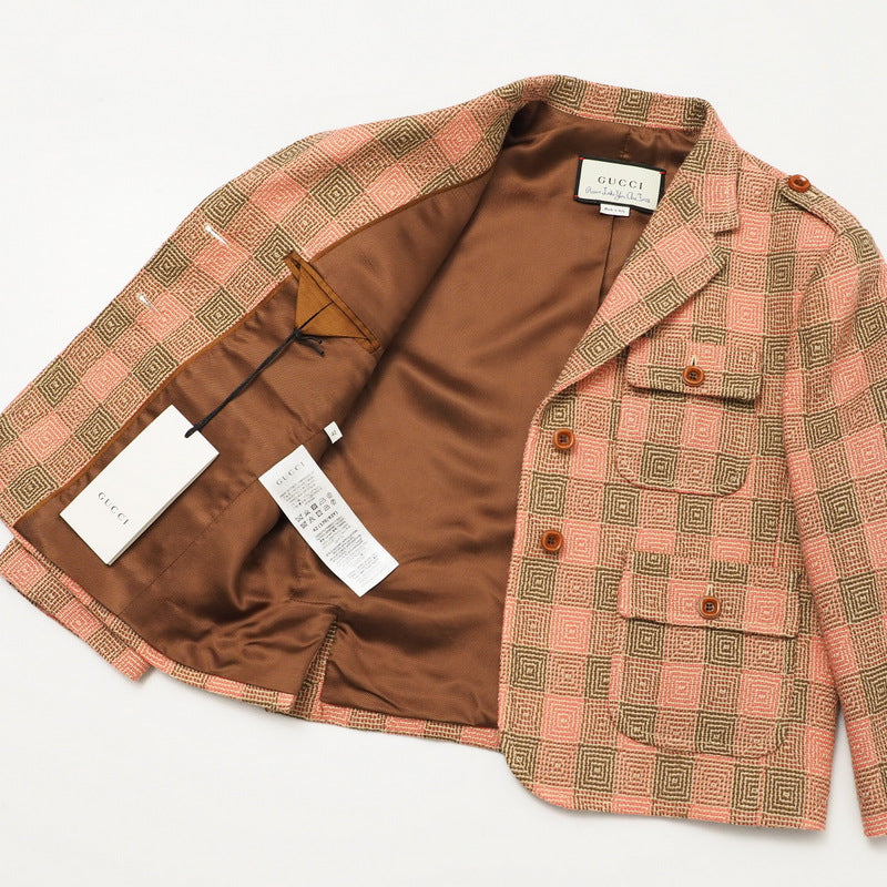 GUCCI tailored jacket 633146 100% wool Pink x Brown 42（170/92Y）