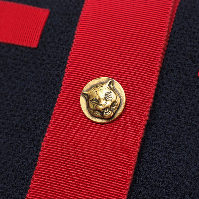 GUCCI one piece 550784 86% wool, 14% nylon Navy x red 42