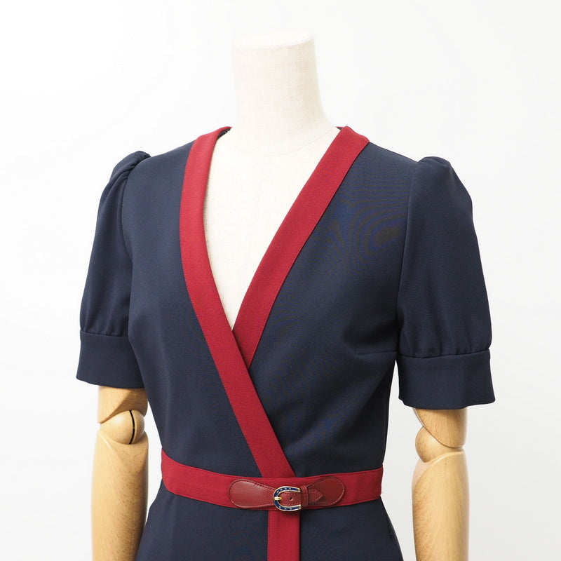GUCCI one piece 598884 Rayon Navy / Bordeaux XS
