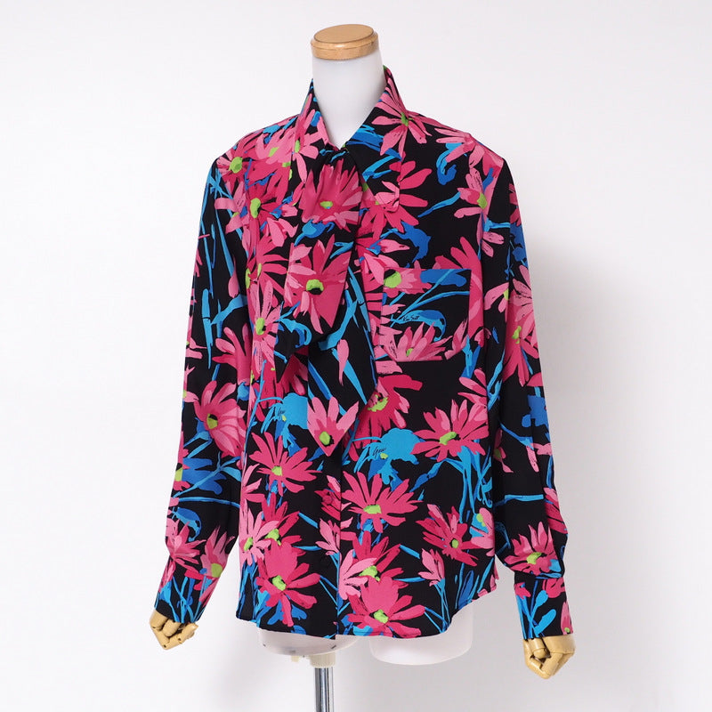 GUCCI blouse silk Pink/Black/Blue 40（165/88Y）