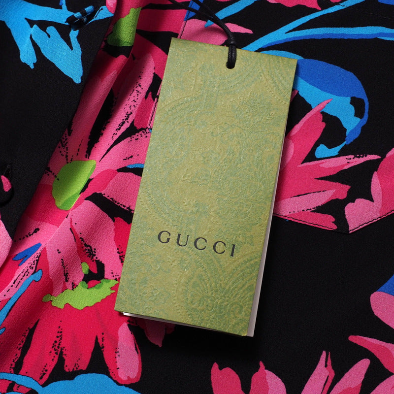 GUCCI blouse silk Pink/Black/Blue 40（165/88Y）