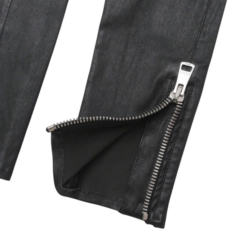 GUCCI skinny pants 360417 lambskin black 36