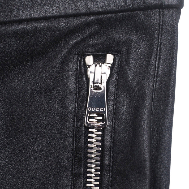 GUCCI skinny pants 360417 leather Black/Metal:Silver 36