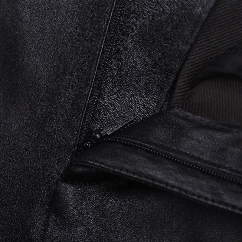 GUCCI skinny pants 360417 leather Black/Metal:Silver 36