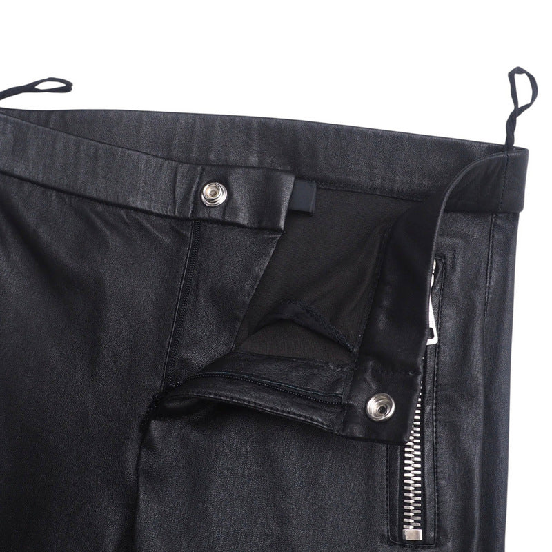 GUCCI skinny pants 360417 leather Black/Metal:Silver 36