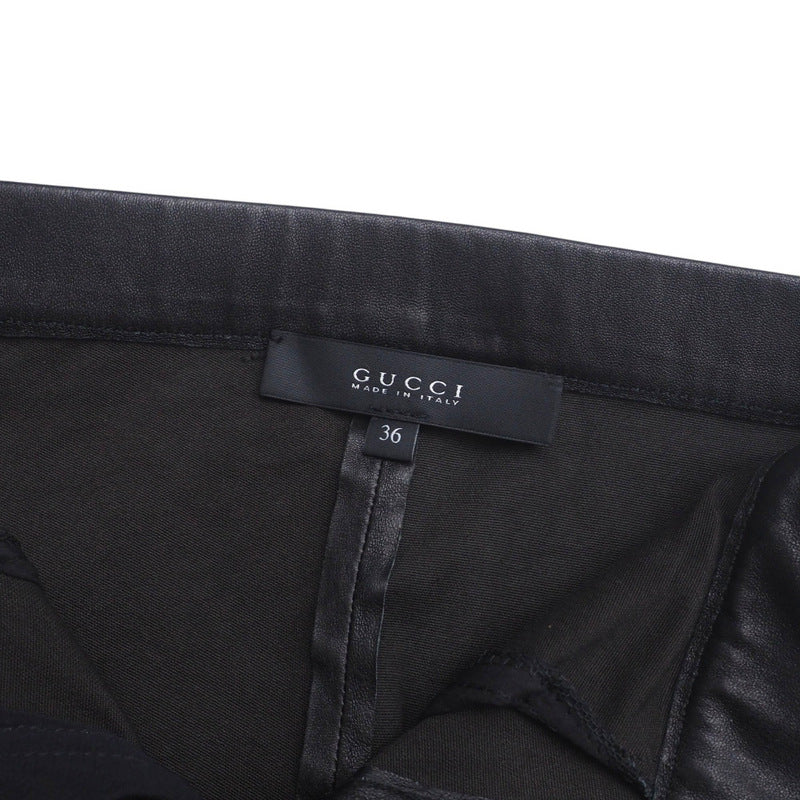 GUCCI skinny pants 360417 leather Black/Metal:Silver 36