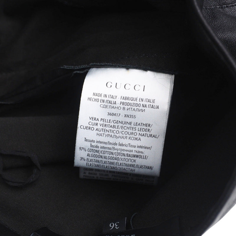 GUCCI skinny pants 360417 leather Black/Metal:Silver 36