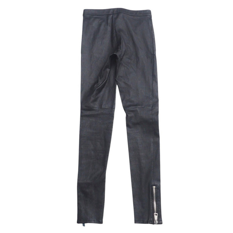 GUCCI skinny pants 360417 leather Black/Metal:Silver 36
