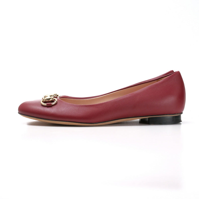 GUCCI Ballet shoes 466700 leather Red type Bit: Gold 36