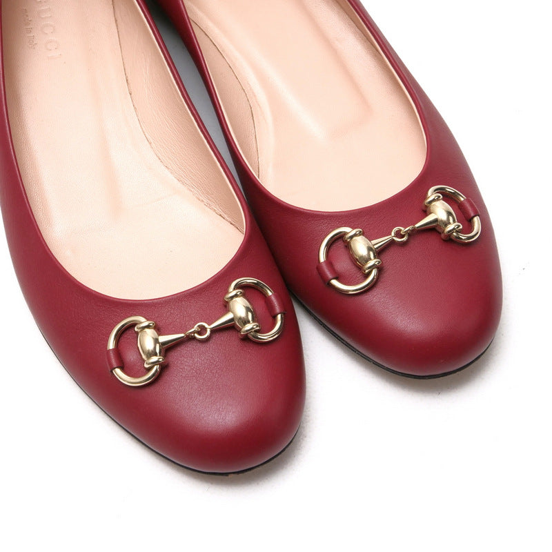GUCCI Ballet shoes 466700 leather Red type Bit: Gold 36