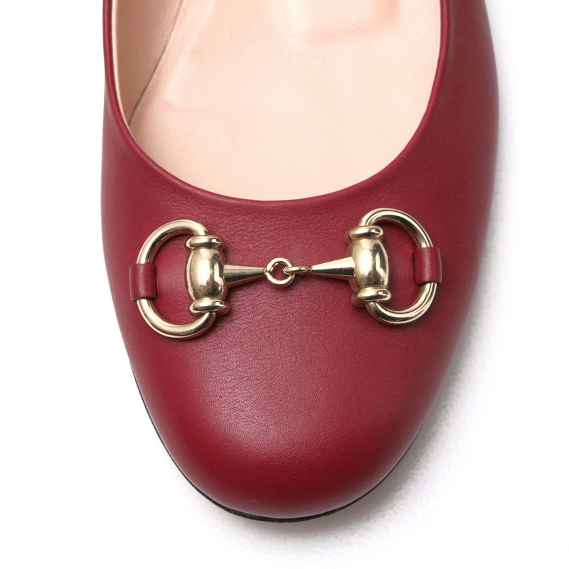 GUCCI Ballet shoes 466700 leather Red type Bit: Gold 36