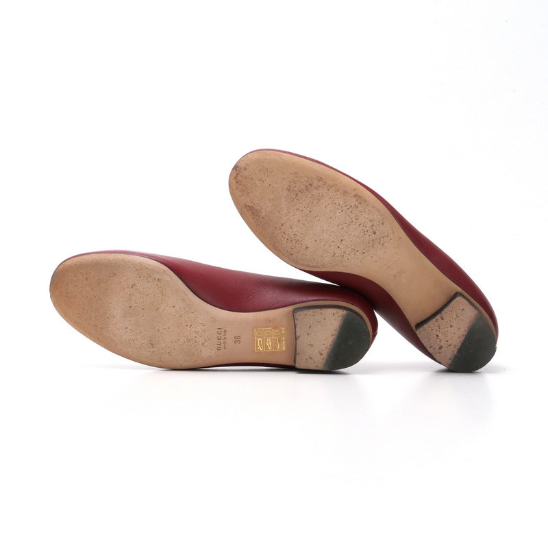 GUCCI Ballet shoes 466700 leather Red type Bit: Gold 36